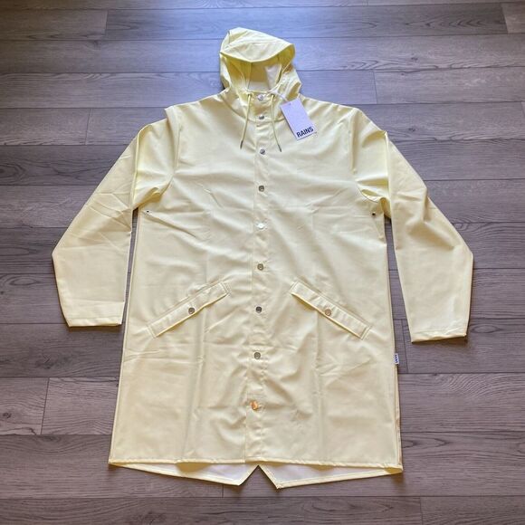 Rains Other - RAINS Long Raincoat Men's Size XL Rain Jacket Yellow Vented Hooded Pockets‎